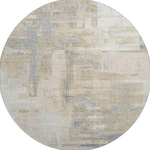 HomeRoots 8' X 8' Washable Ivory Beige and Gray Abstract Round Rug with UV Protection for Indoor and Outdoor Use 693081