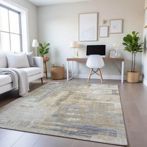 HomeRoots 8' Modern Abstract Ivory Beige and Gray Washable Area Rug with UV Protection for Busy Homes 693082