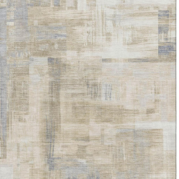 HomeRoots 8' Modern Abstract Ivory Beige and Gray Washable Area Rug with UV Protection for Busy Homes 693082