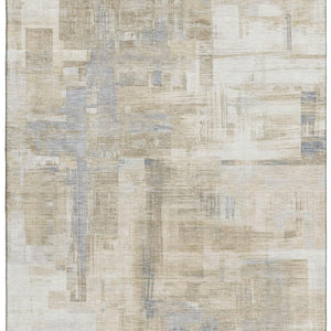 HomeRoots 8' Modern Abstract Ivory Beige and Gray Washable Area Rug with UV Protection for Busy Homes 693082
