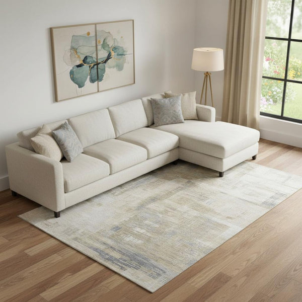 HomeRoots 9' X 12' Washable Ivory Beige Gray Abstract Area Rug with UV Protection for High-Traffic Spaces 693083