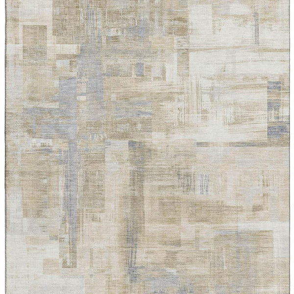 HomeRoots 9' X 12' Washable Ivory Beige Gray Abstract Area Rug with UV Protection for High-Traffic Spaces 693083