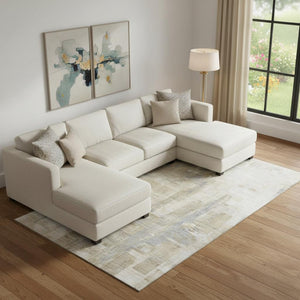 HomeRoots 10' X 14' Abstract Ivory Beige and Gray Area Rug - Washable, Stain Resistant, UV Protected Elegance 693084
