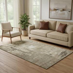 HomeRoots 5' X 8' Elegant Coffee Beige & Ivory Abstract Area Rug - Washable, UV Protected, Durable & Stylish! 693086