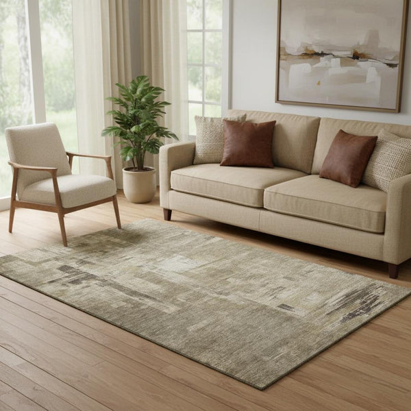 HomeRoots 5' X 8' Elegant Coffee Beige & Ivory Abstract Area Rug - Washable, UV Protected, Durable & Stylish! 693086