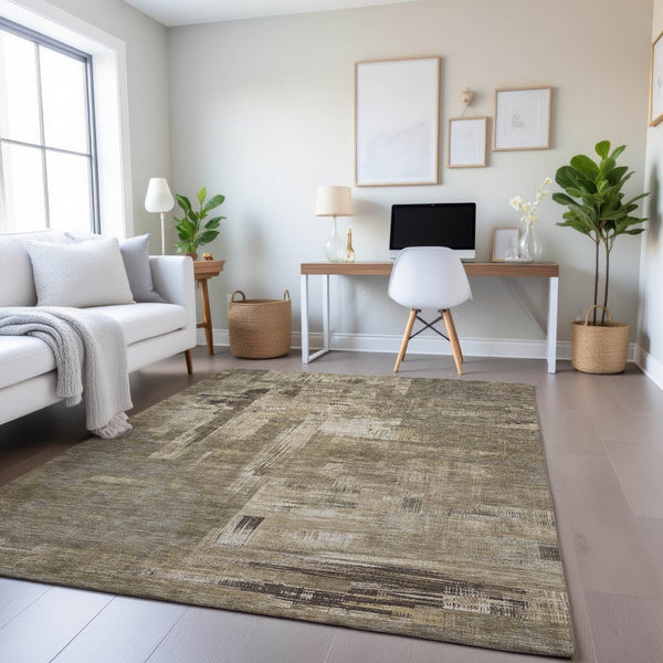 HomeRoots 5' X 8' Elegant Coffee Beige & Ivory Abstract Area Rug - Washable, UV Protected, Durable & Stylish! 693086
