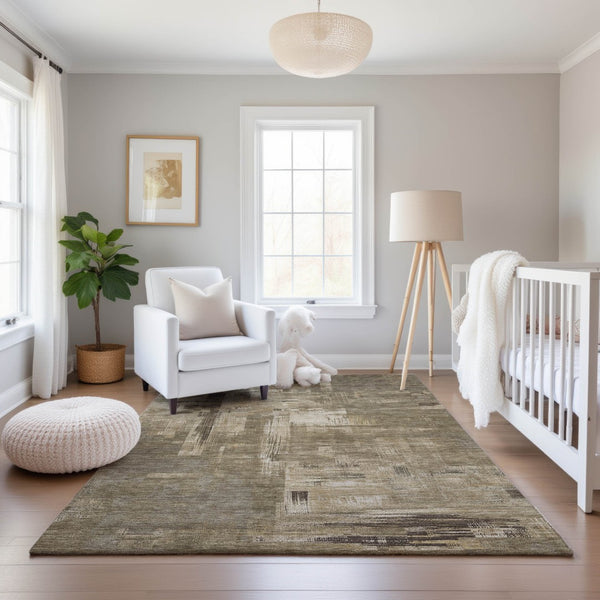 HomeRoots 5' X 8' Elegant Coffee Beige & Ivory Abstract Area Rug - Washable, UV Protected, Durable & Stylish! 693086