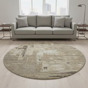 HomeRoots 8' X 8' Washable Coffee Beige & Ivory Abstract Round Rug with UV Protection for Modern Homes 693087
