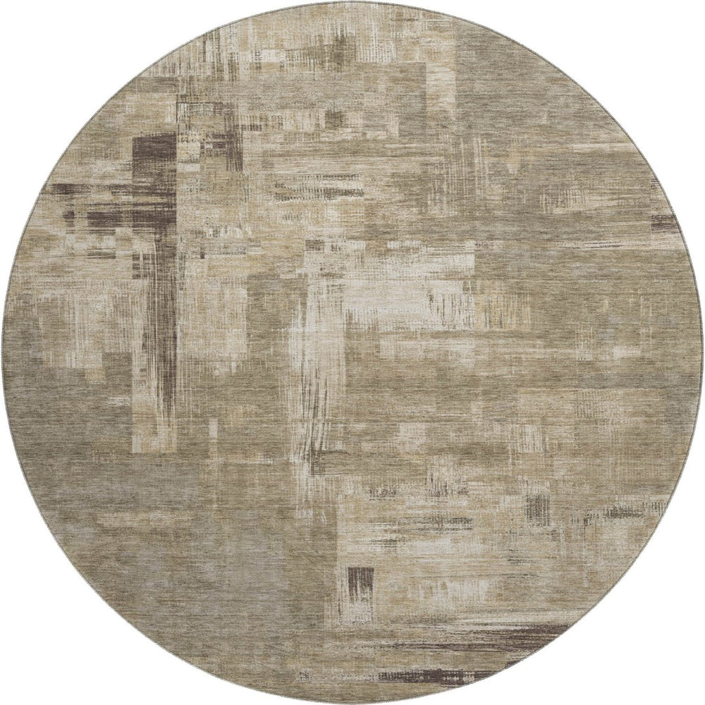 HomeRoots 8' X 8' Washable Coffee Beige & Ivory Abstract Round Rug with UV Protection for Modern Homes 693087