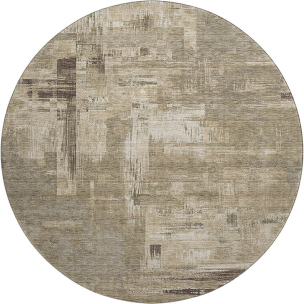 HomeRoots 8' X 8' Washable Coffee Beige & Ivory Abstract Round Rug with UV Protection for Modern Homes 693087