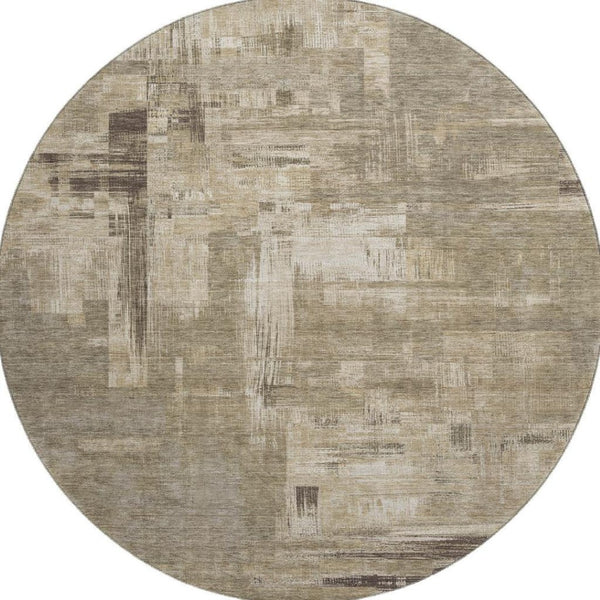 HomeRoots 8' X 8' Washable Coffee Beige & Ivory Abstract Round Rug with UV Protection for Modern Homes 693087