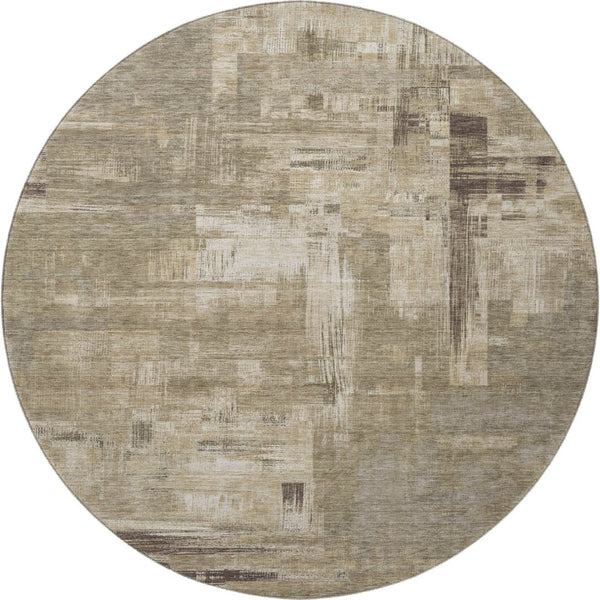HomeRoots 8' X 8' Washable Coffee Beige & Ivory Abstract Round Rug with UV Protection for Modern Homes 693087