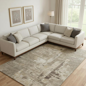 HomeRoots 9' X 12' Coffee Beige & Ivory Abstract Area Rug – Washable, Durable, Stain Resistant with UV Protection 693089