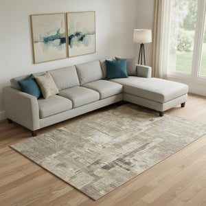 HomeRoots 10' X 14' Coffee Beige & Ivory Abstract Washable Area Rug - UV Protected, Durable & Easy-Care Design 693090