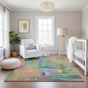 HomeRoots 9' X 12' Colorful Abstract Washable Area Rug – UV Protection, Stain-Resistant, Perfect for Homes 693095