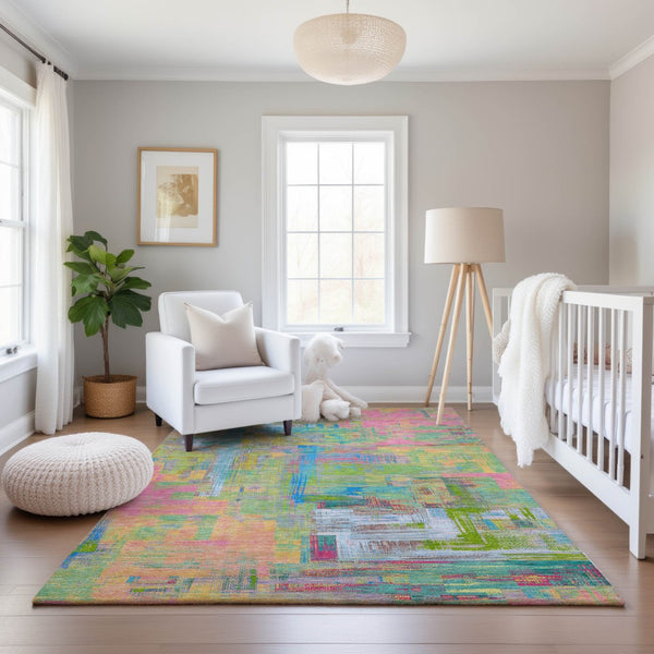 HomeRoots 9' X 12' Colorful Abstract Washable Area Rug – UV Protection, Stain-Resistant, Perfect for Homes 693095