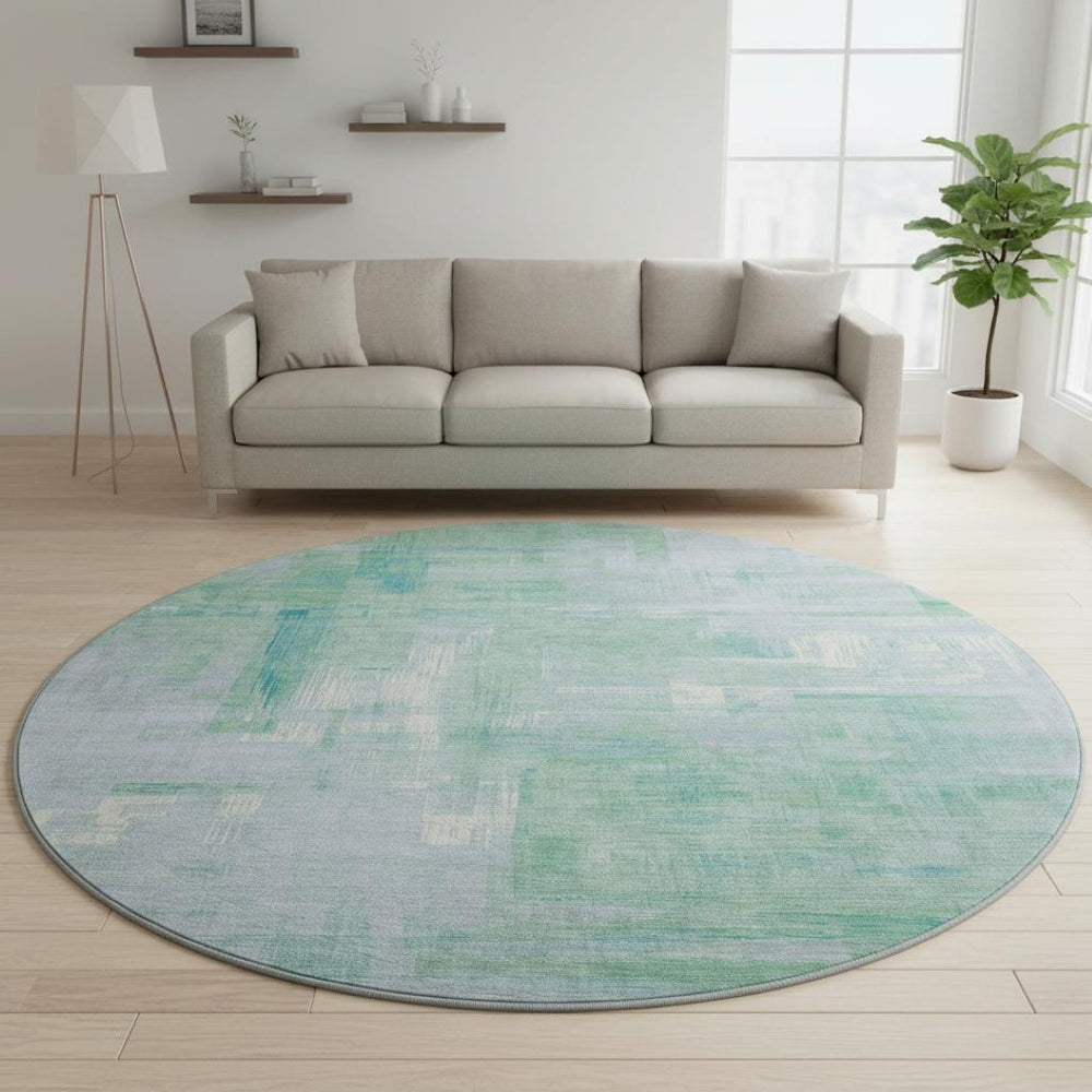 HomeRoots 8' X 8' Stylish Sky Blue and Teal Abstract Washable Rug with UV Protection for Modern Spaces 693099