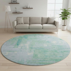 HomeRoots 8' X 8' Stylish Sky Blue and Teal Abstract Washable Rug with UV Protection for Modern Spaces 693099