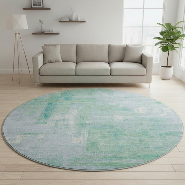 HomeRoots 8' X 8' Stylish Sky Blue and Teal Abstract Washable Rug with UV Protection for Modern Spaces 693099