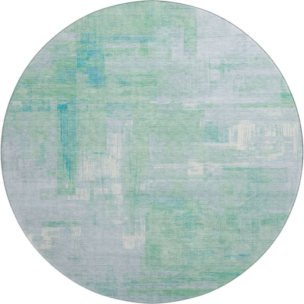 HomeRoots 8' X 8' Stylish Sky Blue and Teal Abstract Washable Rug with UV Protection for Modern Spaces 693099