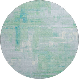 HomeRoots 8' X 8' Stylish Sky Blue and Teal Abstract Washable Rug with UV Protection for Modern Spaces 693099