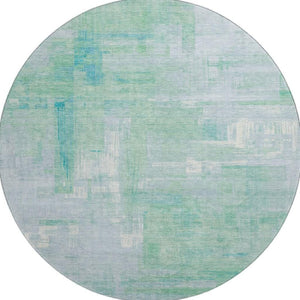 HomeRoots 8' X 8' Stylish Sky Blue and Teal Abstract Washable Rug with UV Protection for Modern Spaces 693099