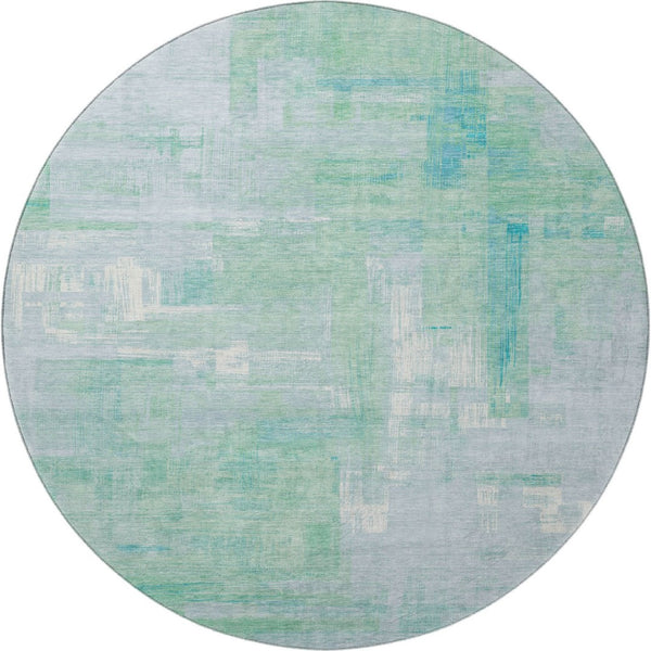HomeRoots 8' X 8' Stylish Sky Blue and Teal Abstract Washable Rug with UV Protection for Modern Spaces 693099