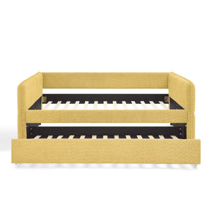 English Elm Full Size Boucle Daybed with Pop up Trundle Tufted Upholstered Sofa Sleeping Yellow W1413S00177