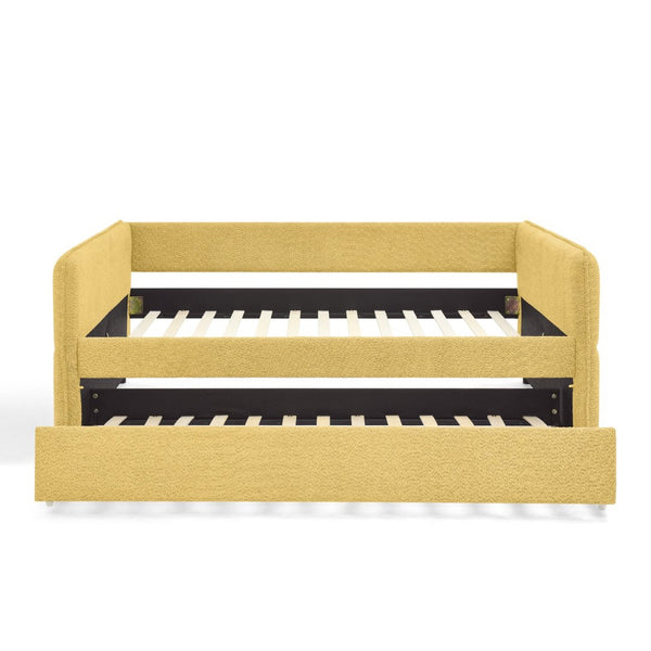 English Elm Full Size Boucle Daybed with Pop up Trundle Tufted Upholstered Sofa Sleeping Yellow W1413S00177