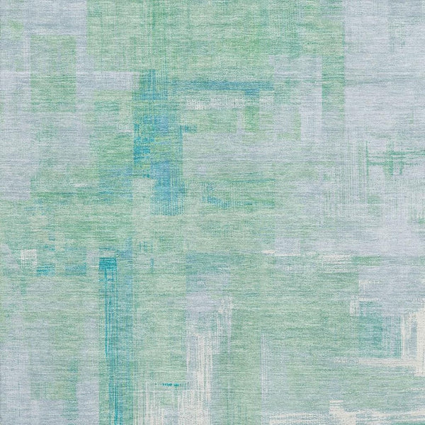HomeRoots 8' Abstract Area Rug in Sky Blue, Ivory & Teal - Washable, Stain Resistant & UV Protected for Durability 693100