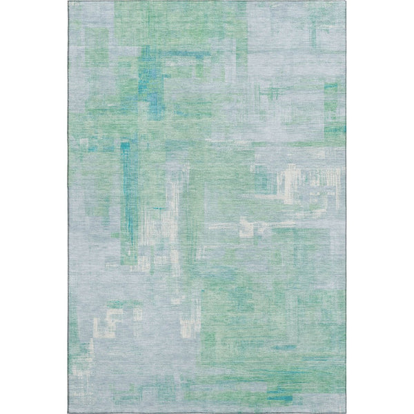 HomeRoots 9' X 12' Contemporary Sky Blue, Ivory & Teal Abstract Area Rug – Washable & UV Protected for Durability 693101
