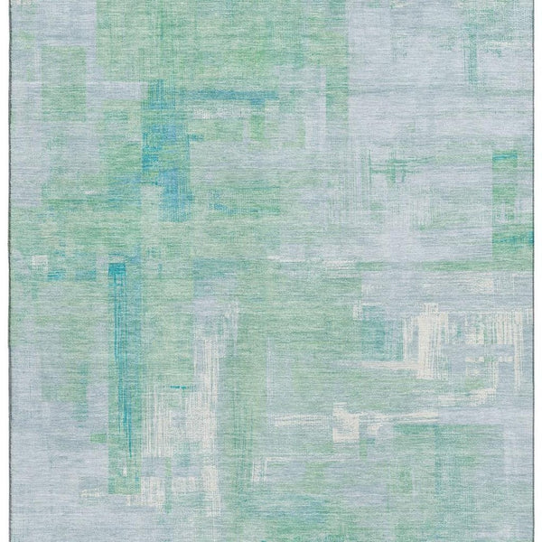 HomeRoots 9' X 12' Contemporary Sky Blue, Ivory & Teal Abstract Area Rug – Washable & UV Protected for Durability 693101