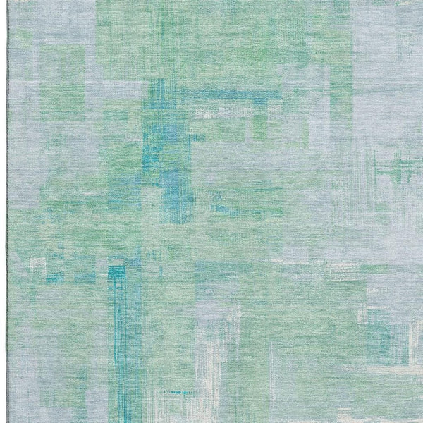 HomeRoots 10' X 14' Sky Blue, Ivory & Teal Abstract Washable Area Rug with UV Protection for Modern Spaces 693102