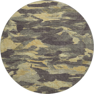 HomeRoots 8' X 8' Charcoal and Gold Round Washable Rug - UV Protected, Durable, Elegant for Modern Spaces 693105