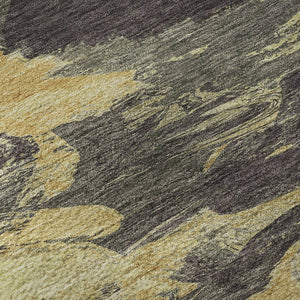 HomeRoots 8' X 8' Charcoal and Gold Round Washable Rug - UV Protected, Durable, Elegant for Modern Spaces 693105