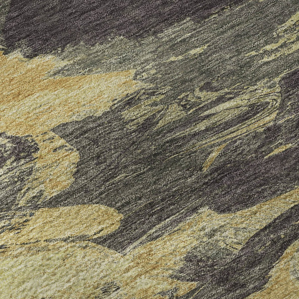 HomeRoots 8' X 8' Charcoal and Gold Round Washable Rug - UV Protected, Durable, Elegant for Modern Spaces 693105