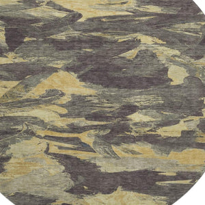 HomeRoots 8' X 8' Charcoal and Gold Round Washable Rug - UV Protected, Durable, Elegant for Modern Spaces 693105