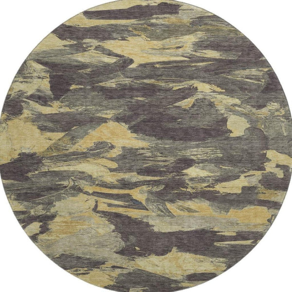 HomeRoots 8' X 8' Charcoal and Gold Round Washable Rug - UV Protected, Durable, Elegant for Modern Spaces 693105