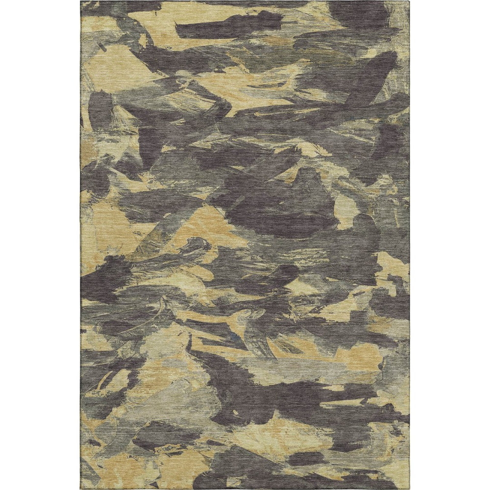 HomeRoots 8' Charcoal and Gold Abstract Area Rug - Washable, Stain-Resistant with UV Protection for High Traffic Spaces 693106