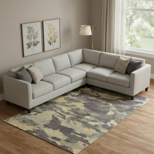 HomeRoots 9' X 12' Charcoal and Gold Abstract Washable Rug - Stylish, Durable, UV-Protected for Modern Homes 693107