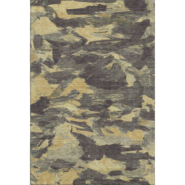 HomeRoots 9' X 12' Charcoal and Gold Abstract Washable Rug - Stylish, Durable, UV-Protected for Modern Homes 693107