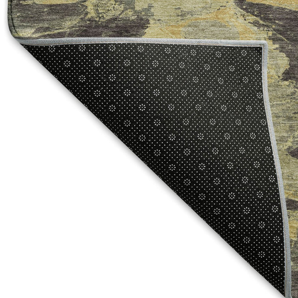 HomeRoots 9' X 12' Charcoal and Gold Abstract Washable Rug - Stylish, Durable, UV-Protected for Modern Homes 693107