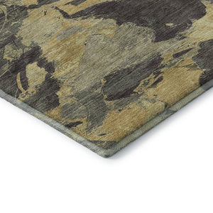 HomeRoots 9' X 12' Charcoal and Gold Abstract Washable Rug - Stylish, Durable, UV-Protected for Modern Homes 693107