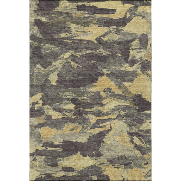 HomeRoots 9' X 12' Charcoal and Gold Abstract Washable Rug - Stylish, Durable, UV-Protected for Modern Homes 693107