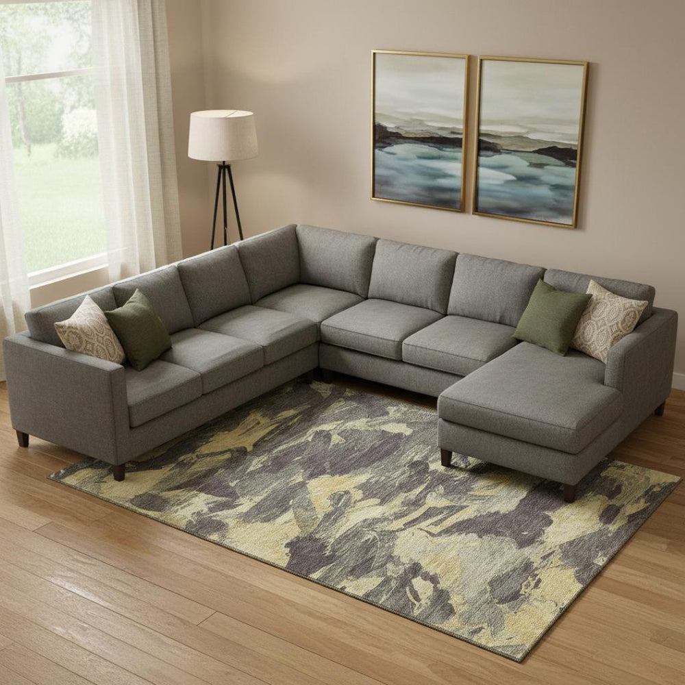 HomeRoots 10' Charcoal & Gold Abstract Area Rug - Stylish, Washable, UV-Protected, Perfect for Modern Homes! 693108
