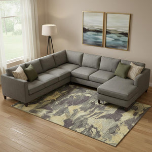 HomeRoots 10' Charcoal & Gold Abstract Area Rug - Stylish, Washable, UV-Protected, Perfect for Modern Homes! 693108