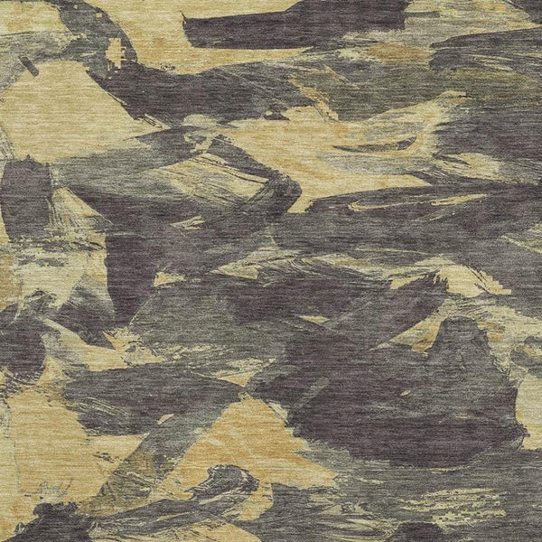 HomeRoots 10' Charcoal & Gold Abstract Area Rug - Stylish, Washable, UV-Protected, Perfect for Modern Homes! 693108