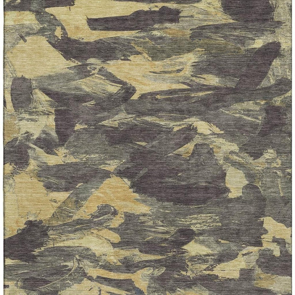 HomeRoots 10' Charcoal & Gold Abstract Area Rug - Stylish, Washable, UV-Protected, Perfect for Modern Homes! 693108