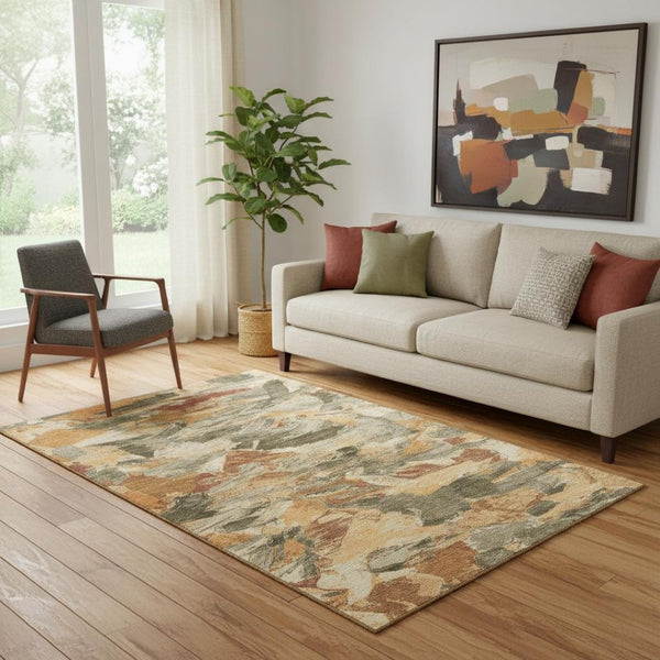 HomeRoots 5' X 8' Stylish Copper Gray & Taupe Abstract Area Rug – Washable, UV Protected, Durable Design! 693110