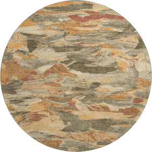 HomeRoots 8' X 8' Stylish Copper Gray & Taupe Abstract Washable Round Rug with UV Protection for Busy Homes 693111